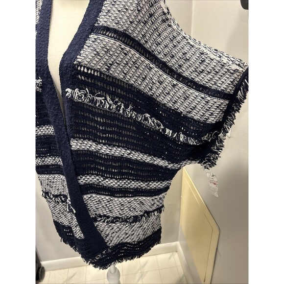 Style & Co New Cardigan Sweater Navy Blue Striped Short Sleeve Open Front Size S - Picture 3 of 8